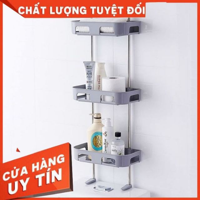 Kệ 3 tầng khung inox gắn trên nắp bồn cầu, trong phòng tắm, trong bếp