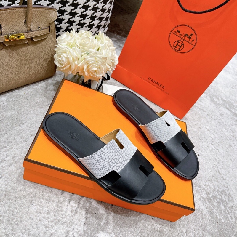 Dép quai ngang chữ H logo thương hiệu Hermes HM 2022 cao cấp da thật cho nam