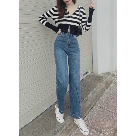 Quần jeans giãn suông nắp túi
