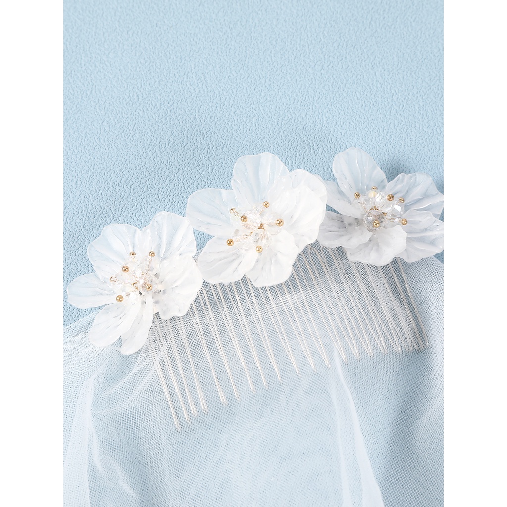 Lược Cài Tóc Cô Dâu Đính Hoa Và Ngọc Trai Sang Trọng