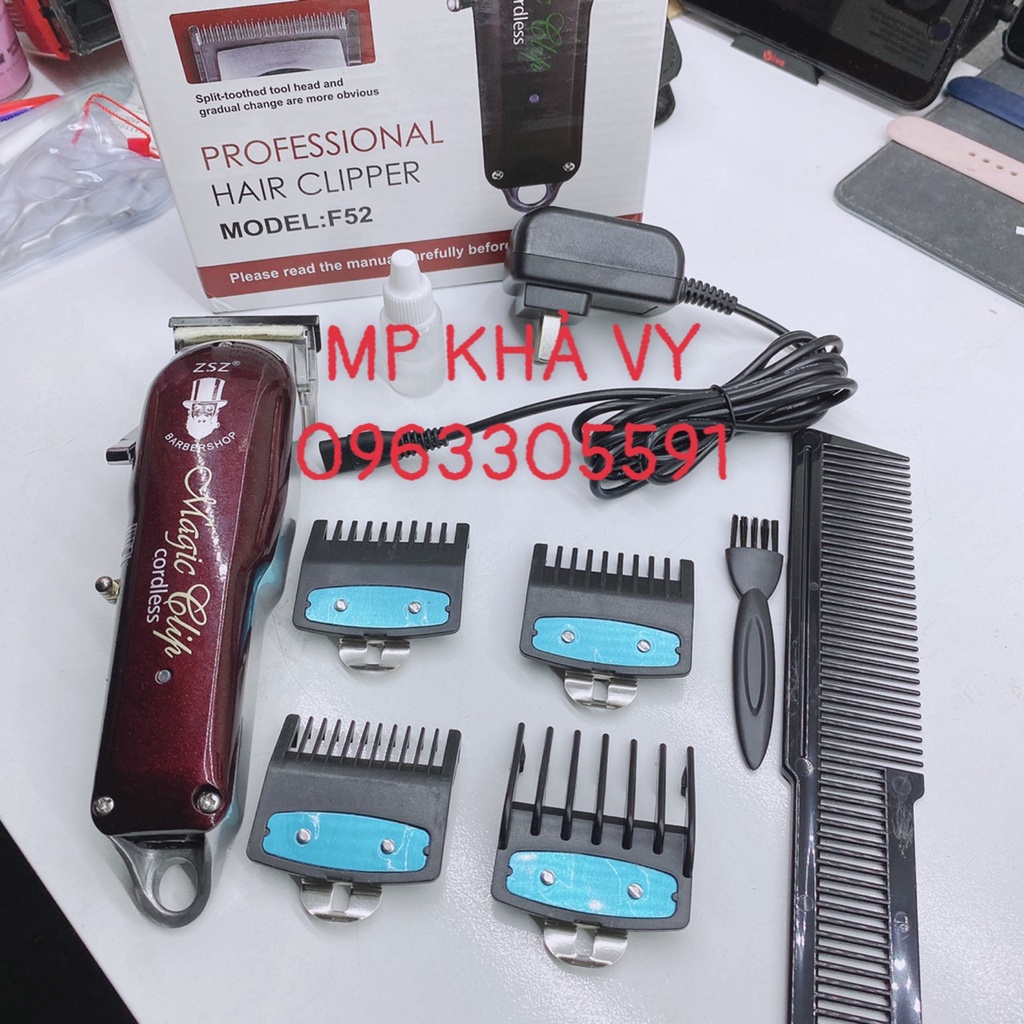 Tông Đơ F52 ZSZ Lưỡi Kép Chuyên Fade Barber hair clipper(tặng lược)