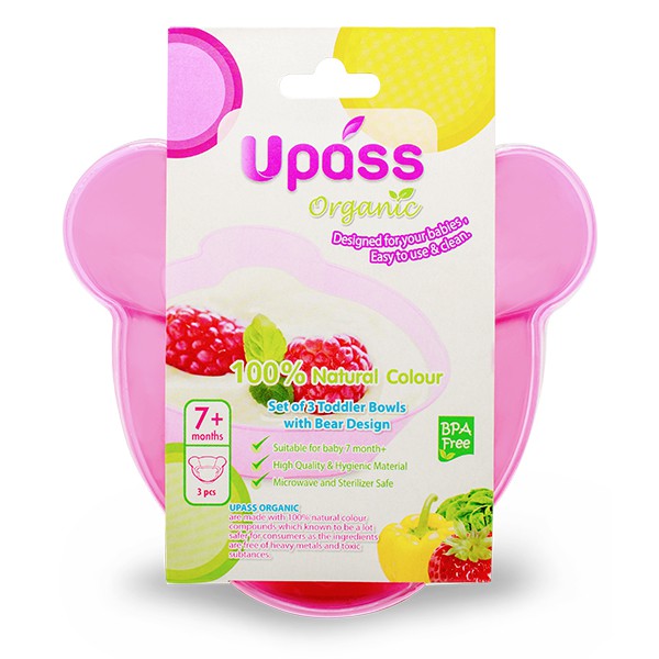 Bộ 3 bát ăn dặm hình gấu Upass Hữu cơ UP5182OH (màu hồng)