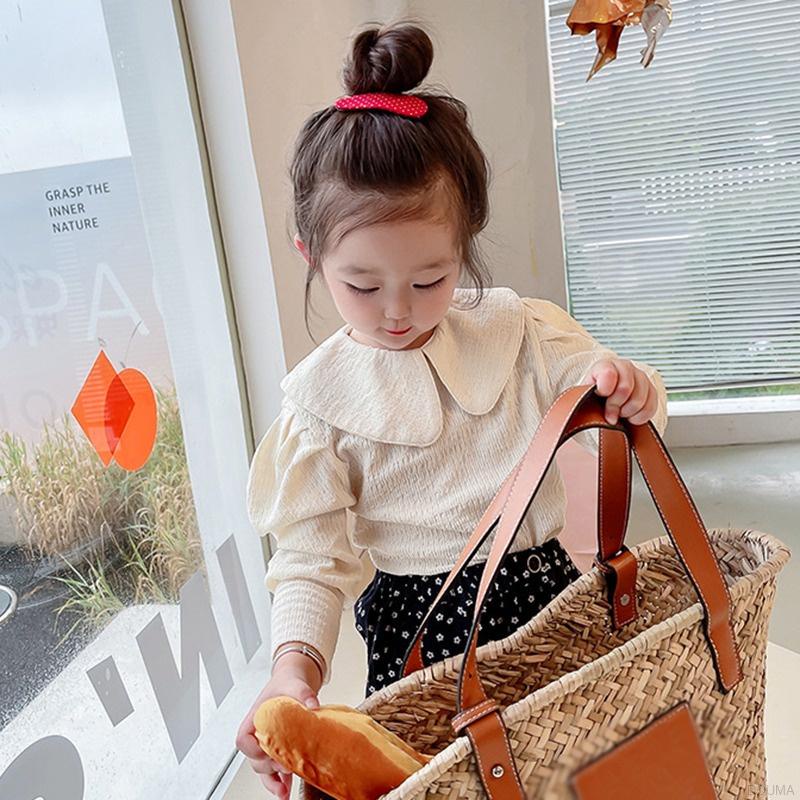 Áo tay phồng dài cổ tròn xinh xắn cho bé gái