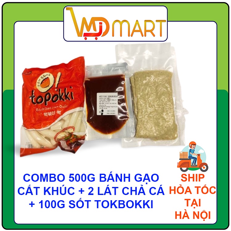 Bánh gạo tokbokki hàn quốc cắt khúc 500g + 100g sốt tokbokki + 2 lát chả cá