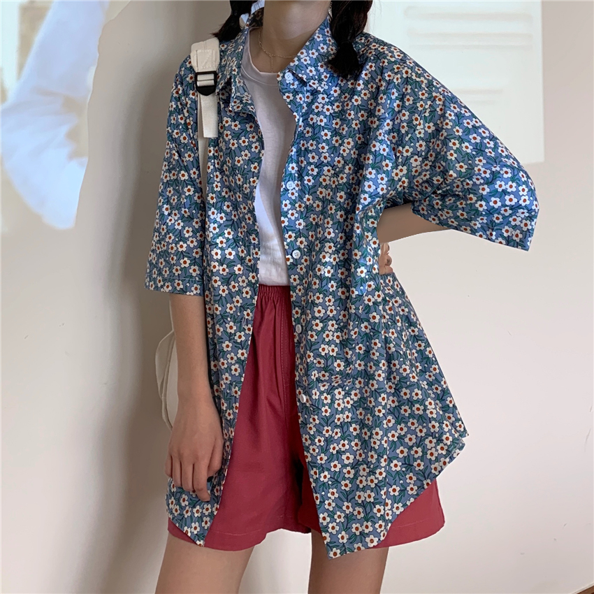 Áo Sơ Mi Hoa Tay Ngắn Thời Trang Dành Cho Nữ