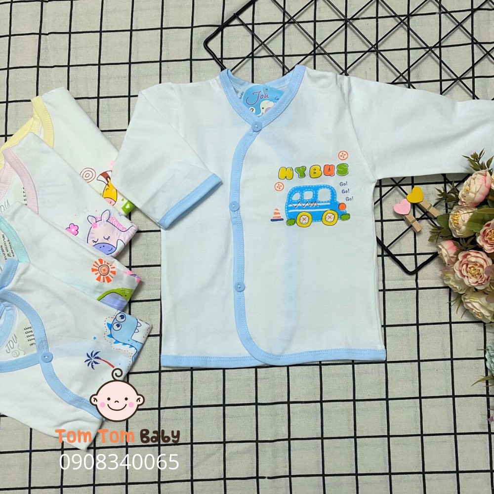 Áo sơ sinh Tay Dài Cài Xéo Trắng JOU, chất vải cotton 100% cao cấp mềm, mịn, thoáng mát, hàng giao giống hình