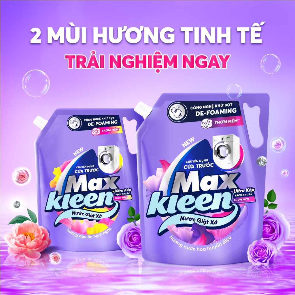 Túi Nước Giặt Xả MaxKleen chuyên dụng Cửa Trước 3.6kg Hương Nước hoa huyền diệu/Dấu ấn ngọt ngào (MỚI)