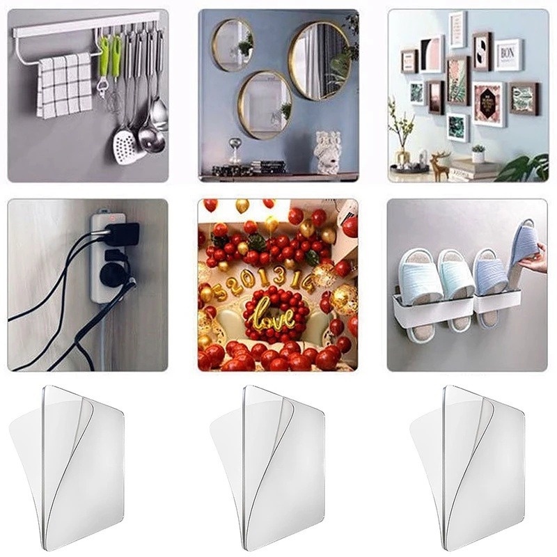 Bộ 10 Miếng Dán Tường Hai Mặt Nano Trong Suốt Không Cần Đục Lỗ Chống Nước Tự Dính Mạnh Mẽ