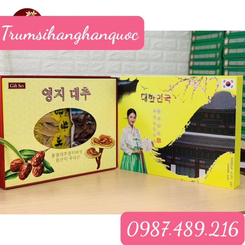 Hộp quà tặng nấm linh chi táo đỏ Hàn Quốc ( 1 kg táo + 0.5 kg nấm linh chi) tặng hộp trà sâm Buleebang Hàn Quốc