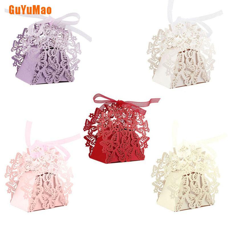 Set 10 Hộp Giấy Đựng Kẹo Thắt Nơ Ruy Băng Trang Trí Tiệc Cưới