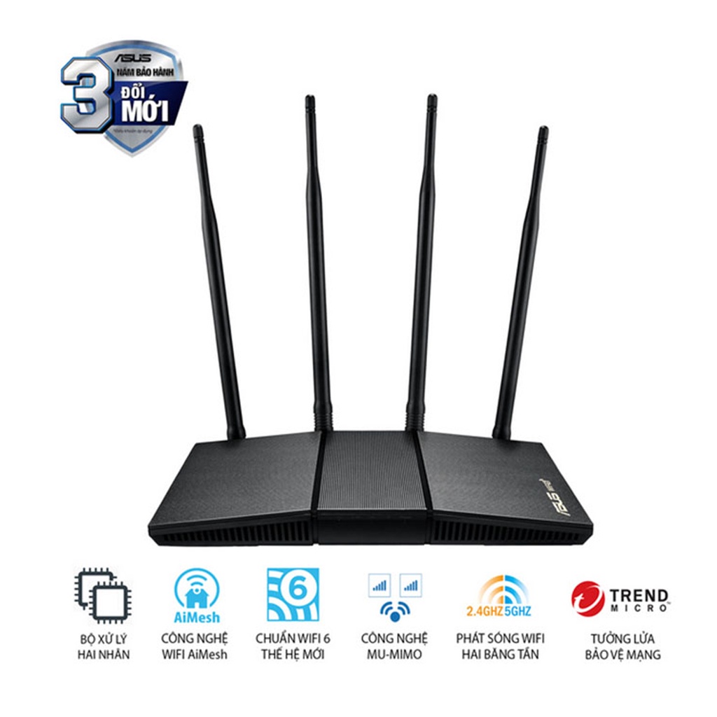 Bộ phát sóng Wifi Router chuẩn Wifi 6 ASUS AX-RT1800HP tốc độ siêu nhanh 1800Mbps - Chính hãng