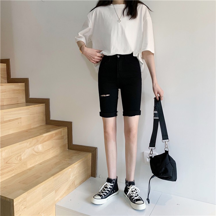 Xiaozhainv Quần đùi vải denim rách lưng cao cá tính dành cho phái đẹp | BigBuy360 - bigbuy360.vn