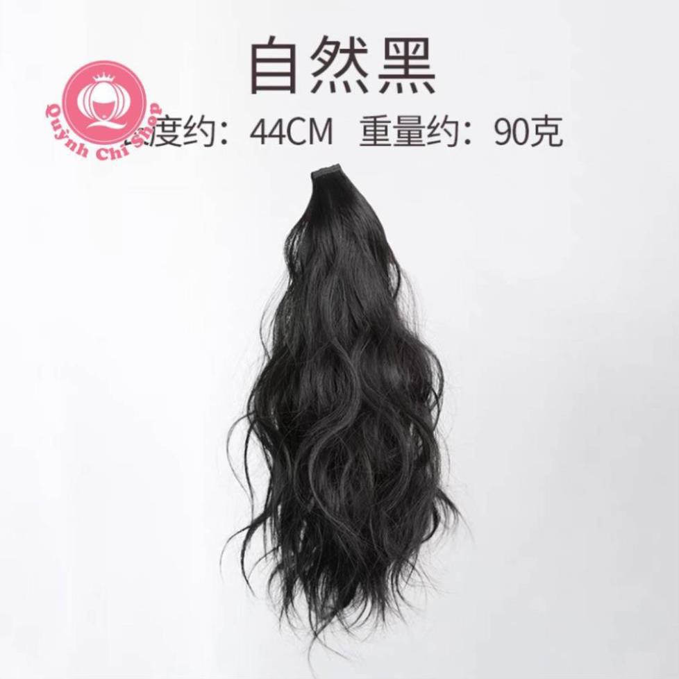 Tóc giả nữ cột đuôi CAO CẤP, tóc xoăn xù mì ngang vai dài 40cm, không bóng mềm mượt như tóc thật.