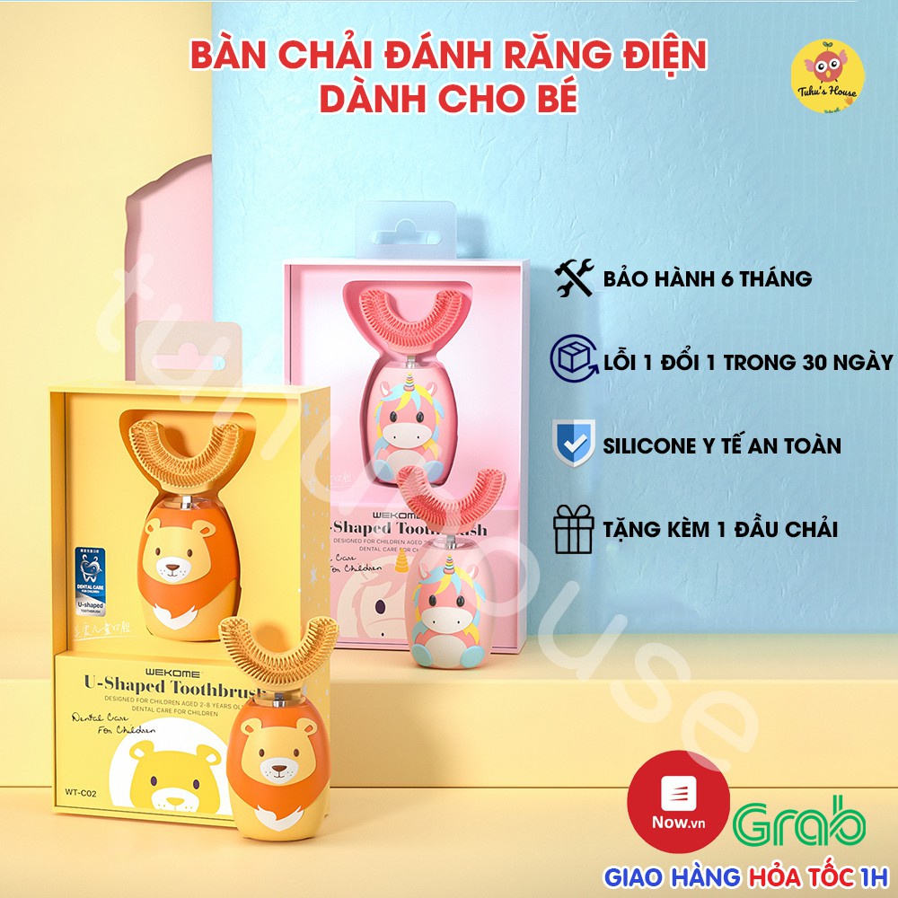 Bàn chải điện chữ U Wekome dành cho bé từ 2-8 tuổi bản tiếng Việt - Máy đánh răng trẻ em tự động