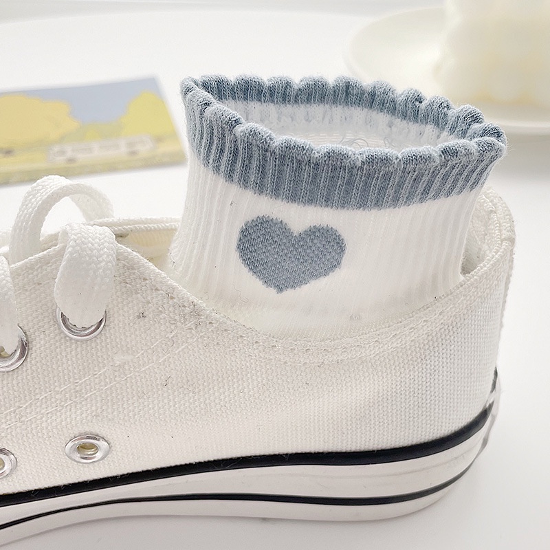 Tất nữ, tất nam nữ cổ ngắn cute hình TIM TRẮNG, vớ nam nữ cao cổ ngắn phong cách Vintage hàn quốc chống hôi chân