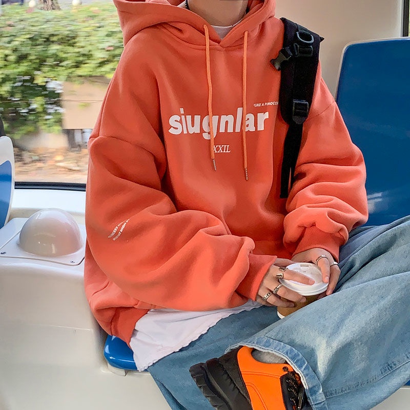 Áo hoodie vải nhung dày có mũ trùm dáng rộng dành cho nam