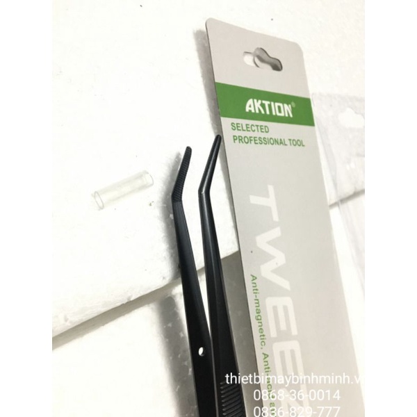 Nhíp gắp chỉ cong loại cao cấp Stainless TWE6 dài (155mm) AKTION (thân đen)