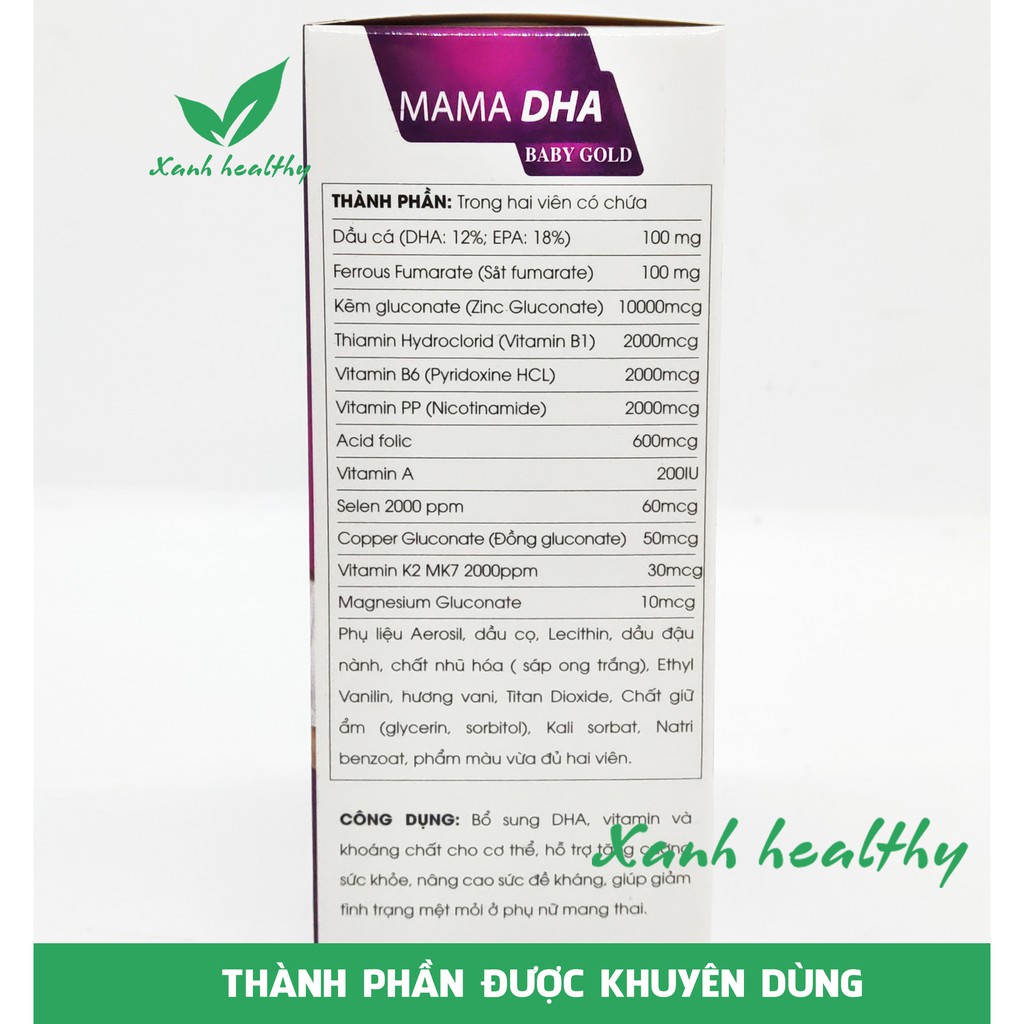 Viên uống bổ sung DHA MAMA DHA BABY GOLD bổ sung vitamin và khoáng chất cần thiết cho phụ nữ mang thai