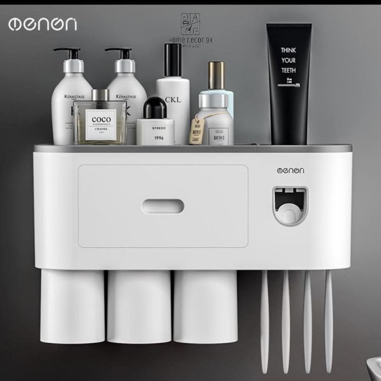 Bộ Nhả Kem Đánh Răng Tự Động, Kệ Để Đồ Phòng Tắm Cao Cấp Dính Tường OENON ( Tặng Kèm Miếng Dán )