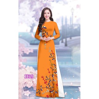 Áo Dài Truyền Thống May Sẵn Cổ Tròn In 3D - Hàng Đẹp