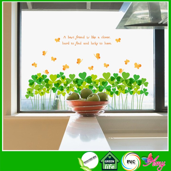 Decal dán tường Chân tường cỏ may mắn ⚡ FREESHIP ⚡ Cỏ bốn lá 3 AmyShop
