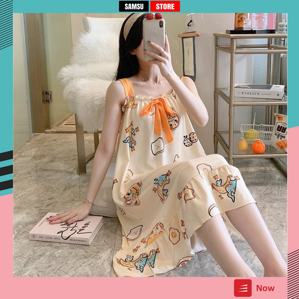 Váy ngủ 2 dây nữ dễ thương cute có mút ngực form rộng SAMSU FX876