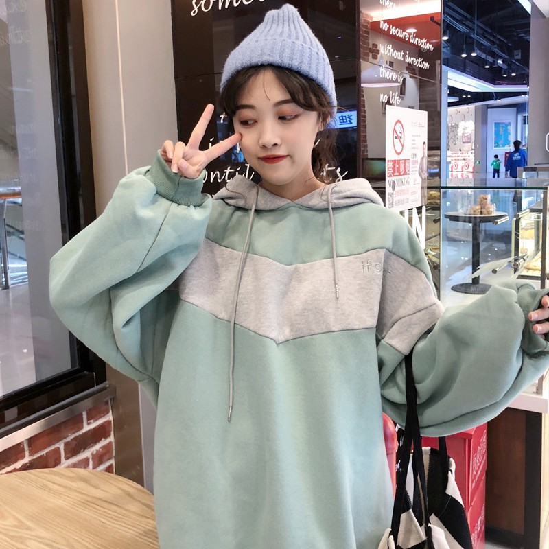 Áo Hoodie phối màu cực chất phiên bản Hàn, Áo hoodie nữ form rộng Ulzzang