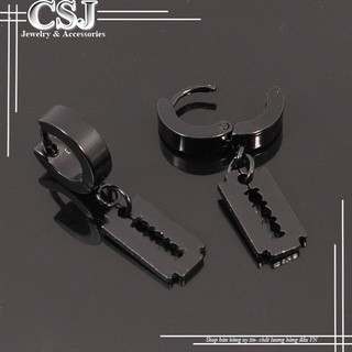 Bông tai inox nam sơn đen khoen tòn ten lưỡi lam