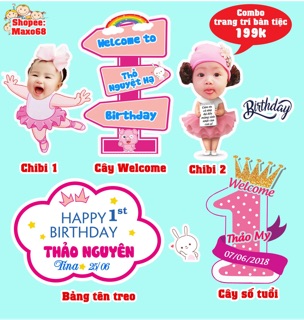 Combo set trang trí sinh nhật cho bé trai + gái