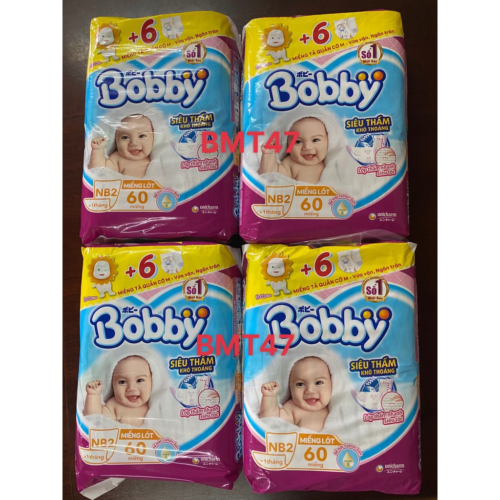 [TẶNG 6M QUẦN M] Combo 4 gói Miếng Lót Sơ Sinh Bobby Newborn 2 60 Miếng - cho bé trên 1 tháng tuổi