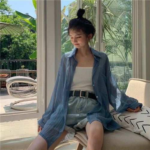 Áo Khoác Chiffon Dài Tay Dáng Rộng Phong Cách Hàn Quốc Thời Trang Mùa Hè Cho Nữ