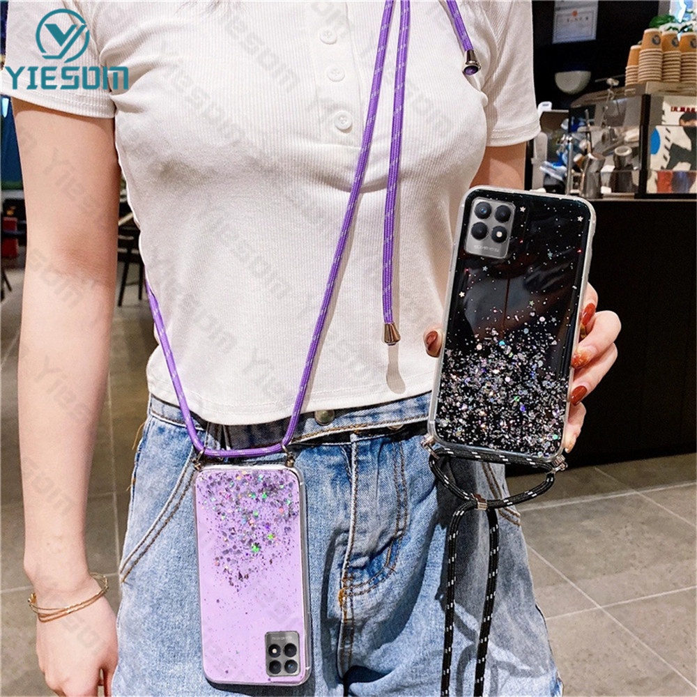Ốp Điện Thoại Silicon Mềm Trong Suốt Đính Kim Tuyến Kèm Dây Đeo Cổ Sang Trọng Cho Realme 8i 9i 7i 5i 9 Pro+ 8 7 5 Pro C3