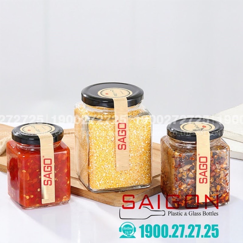 Hũ Thủy Tinh Gia Vị Vuông Nắp Thiết 280ml | 380ml | 500ml | 730ml , Tùy Chọn Dung Tích