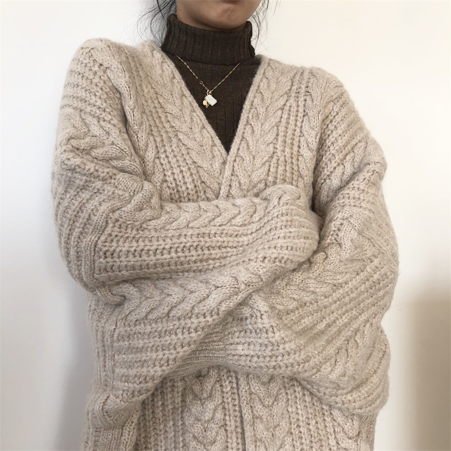 Áo Khoác Cardigan Dệt Kim Dáng Rộng Dày Dặn Thời Trang Thu Đông Cho Nữ