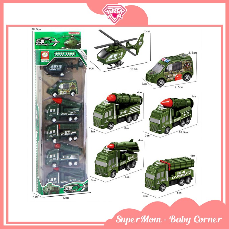 Bộ đồ chơi hộp set 6 món ô tô máy bay chạy cót xin xò cho bé - Supermom & Baby Corner