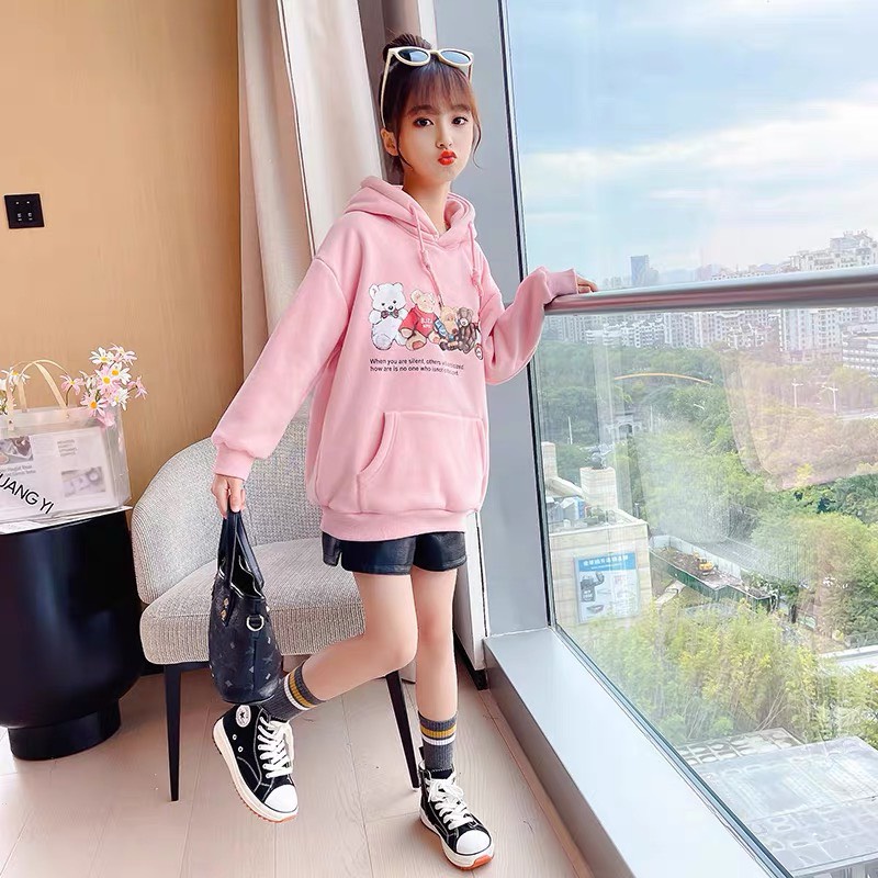 Áo hoodie unisex Babekids form rộng nỉ bé gái GẤU VÀ NHỮNG NGƯỜI BẠN thời trang thu đông trẻ em từ 4 đến 10 tuổi