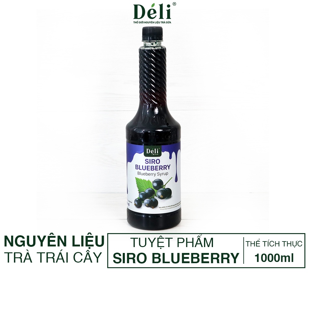 Siro Việt quất cao cấp Déli [có 65%THỊT QUẢ THẬT]Vị thanh tự nhiên (chai nhựa 1L)Nguyên liệu pha trà sữa, soda, coctail