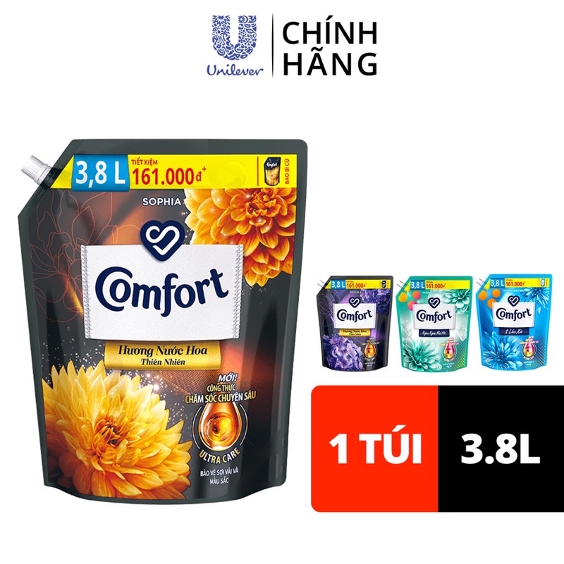 Nươc xả vải Comfort 3.8l hương nước hoa thiên nhiên túi