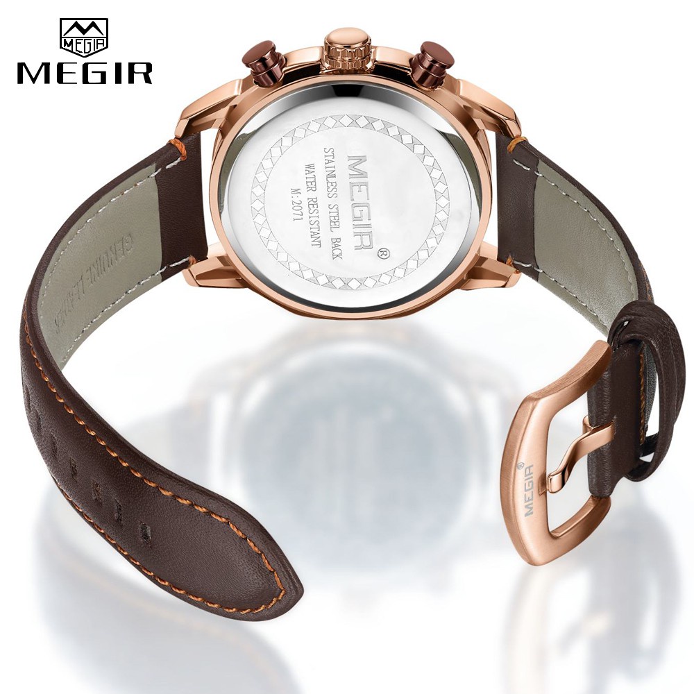 Đồng Hồ Đeo Tay Mặt Tròn Dây Da Chống Nước 30M Dành Cho Nam MEGIR 2071