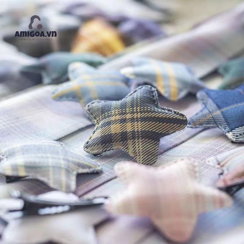 Kẹp Tóc Vải Kẻ Sọc Đính Ngôi Sao Dễ Thương