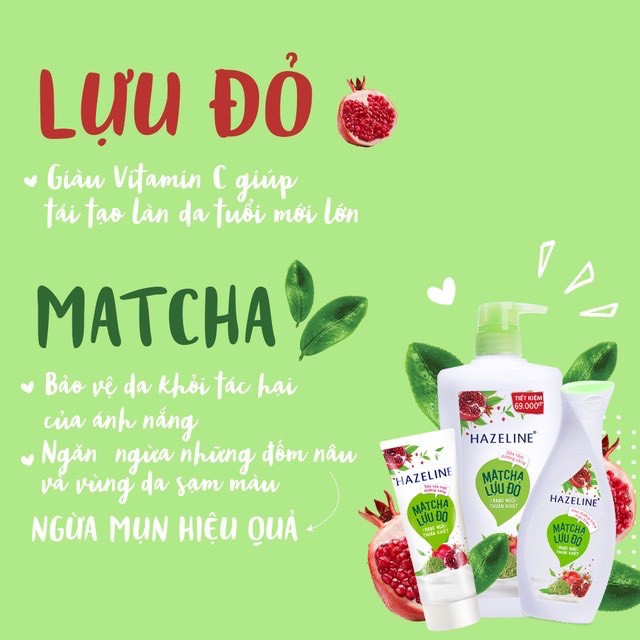 COMBO 2 túi sữa tắm Hazeline Lựu & Matcha (Xanh) 1KgX2