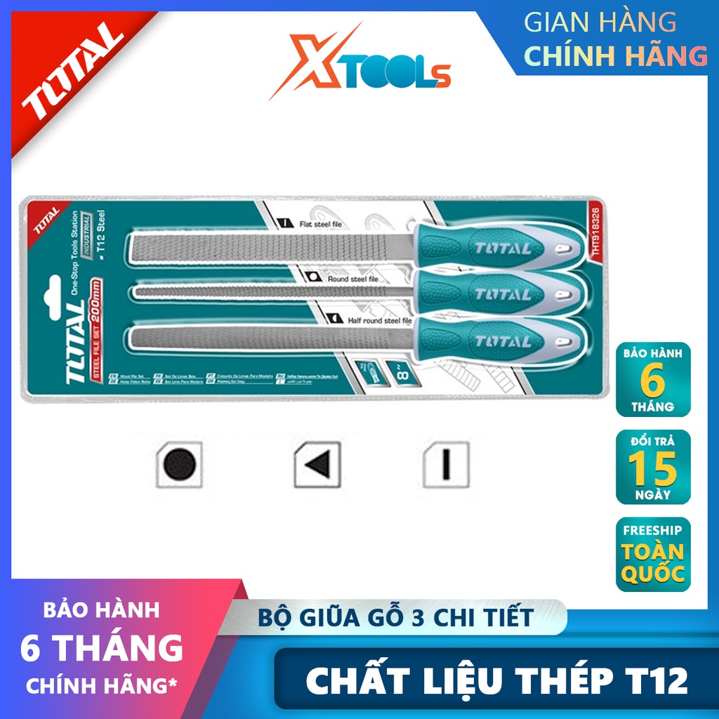 Bộ giũa gỗ 3 chi tiết TOTAL THT918326 | bộ 3 giũa gỗ chất liệu thép T12 chiều dài 200mm [CHÍNH HÃNG] [XTOOLs]