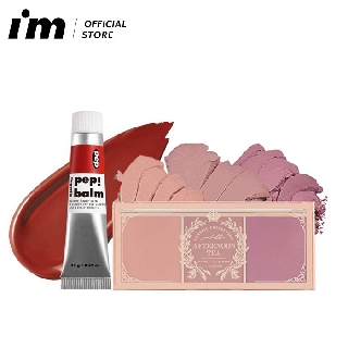 Combo Môi Đỏ Má Hồng (Phấn Má 3 Màu I'm Meme I'm Afternoon Tea Blusher Palette + Son Dưỡng Môi Có Màu, Má Hồng I'm Meme)