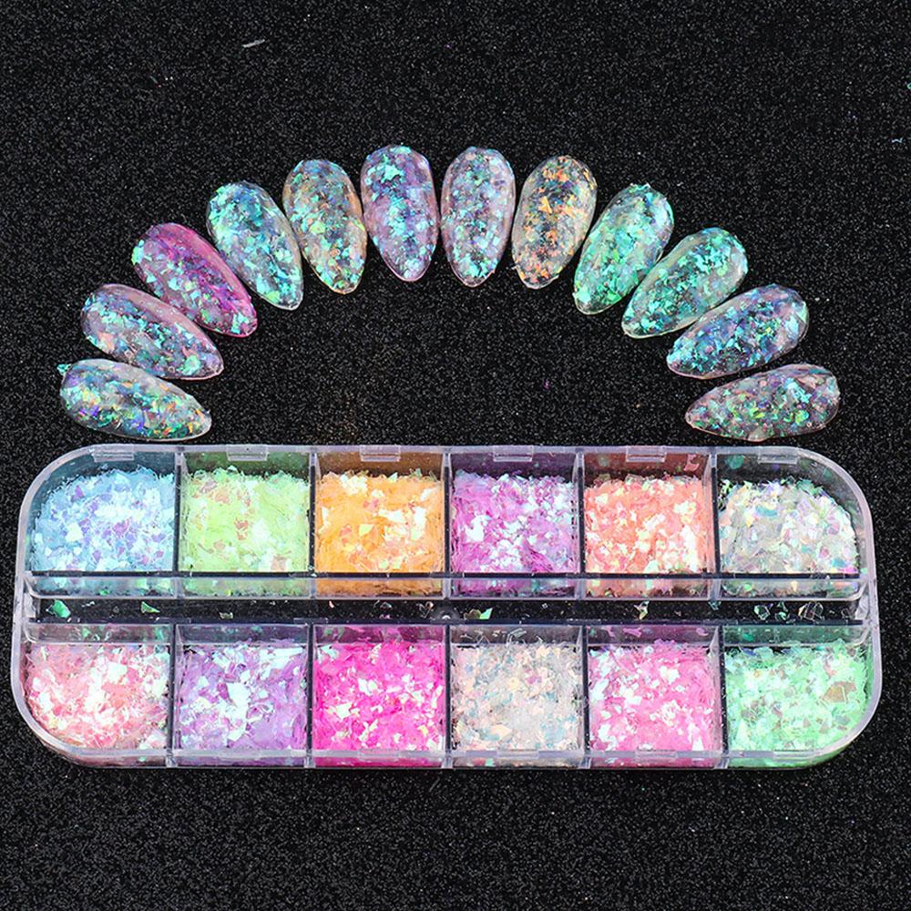 Hộp Kim Tuyến 12 Ngăn Màu Sắc Tươi Sáng Lấp Lánh Trang Trí Móng Nghệ Thuật DIY