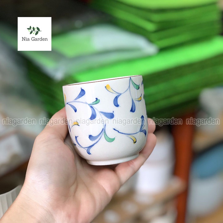 (G138) Chậu sứ trồng sen đá, xương rồng gốm sứ Nhật Bản mini (đã khoan lỗ) Nia Garden GSN