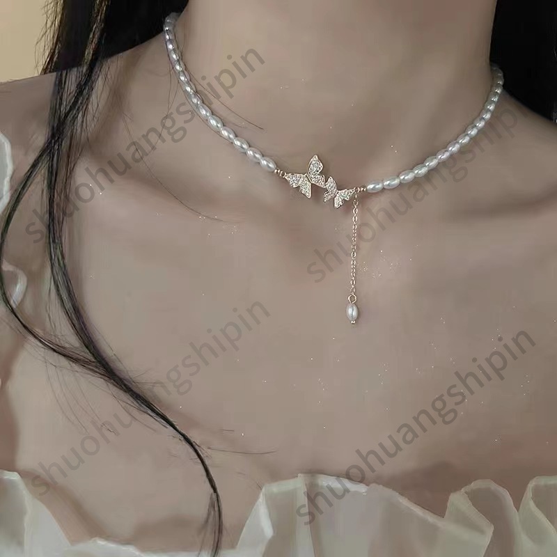 Dây Chuyền Mặt Hình Bướm Đính Ngọc Trai Và Đá Thời Trang Hàn Quốc