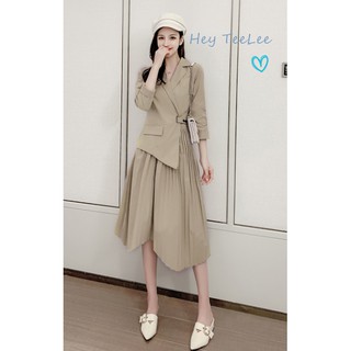 (sẵn L) váy liền thân vest chân váy xếp li bigsize