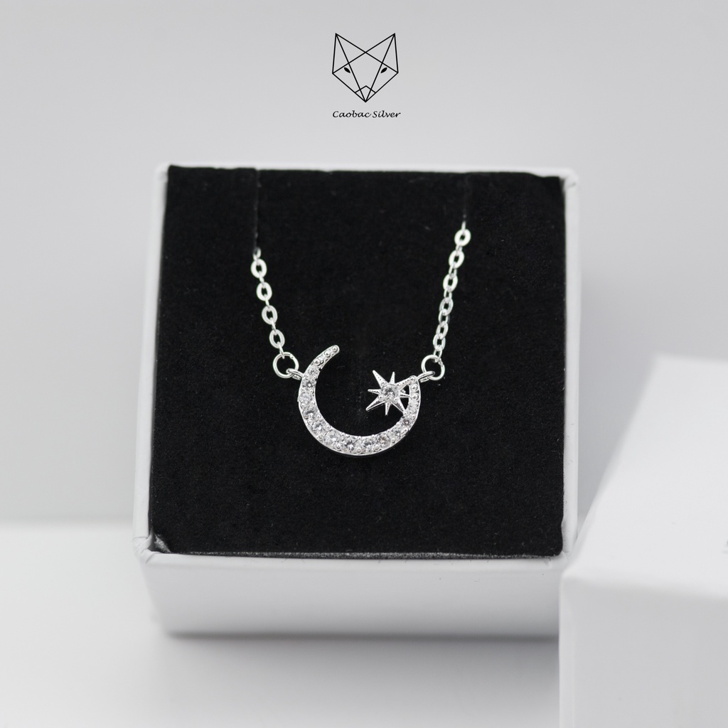 Dây chuyền Bạc Ta Cho Nữ CaoBac Siver Bạc Sáng Đẹp Mặt Dây Chuyền Đính Đá Tinh Tế  Trăng Sao Lấp Lánh Sang Trọng