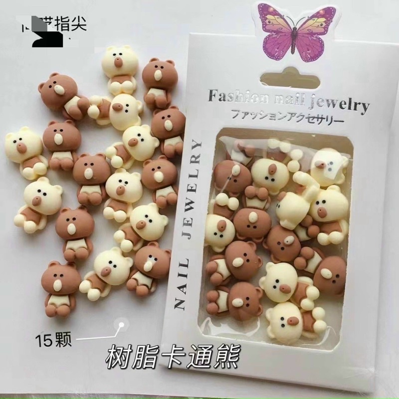 Set charm mix gấu, thỏ, nơ, trái tim phụ kiện nail đính móng, trang trí móng tay cao cấp