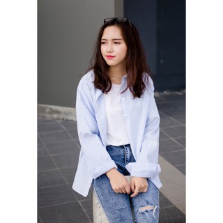 [Mã LADO10k hoàn 15% tối đa 30k xu đơn 50K] ÁO SƠ MI SỌC XANH HÀN QUỐC